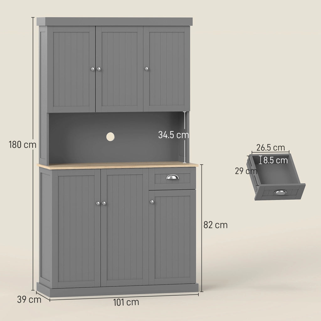 Mobile Cucina Credenza Country 101x39x180cm con Mensole Regolabili in MDF Grigio