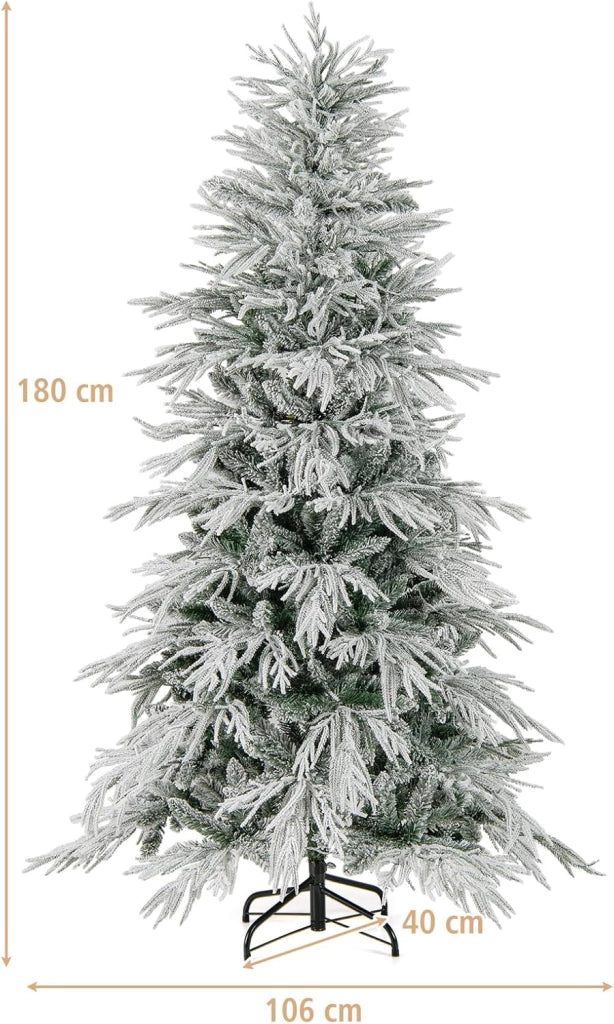 Albero di Natale Artificiale Innevato 180 cm, Albero di Natale Pre-illuminata con 250 Luci LED Bianco Caldo, 594 Punte di Ramo e Supporto in Metallo