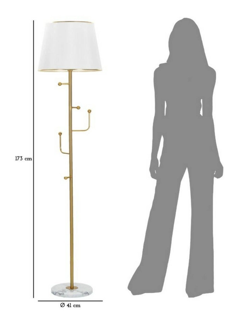 Lampada da terra Tano, Luce da terra, Lampada da pavimento, Lampada a stelo, 41x41 h173 cm, Bianco e Oro