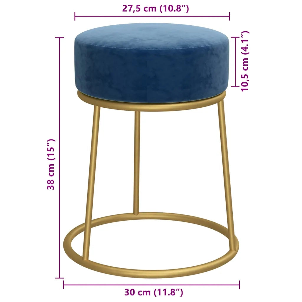 Sgabello Rotondo Blu in Velluto 340254