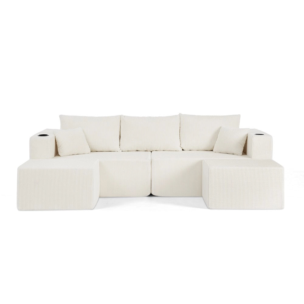 Divano angolare 3 posti ¨C Minimal ¨C Beige in tessuto con cuscini contenitore