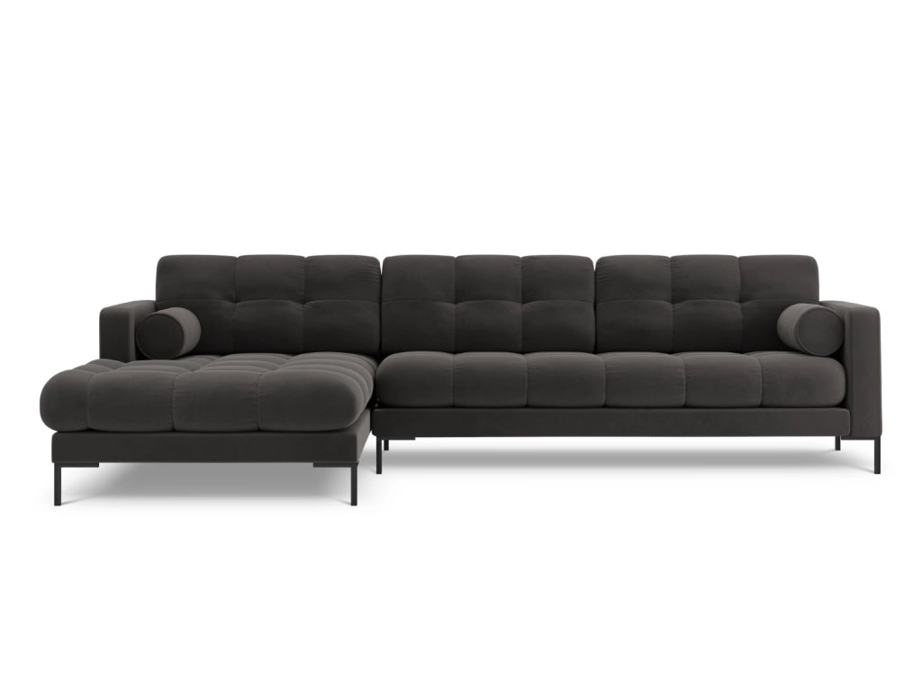 Cosmopolitan Design - Divano angolare sinistro "Bali" 5 posti in velluto grigio scuro 