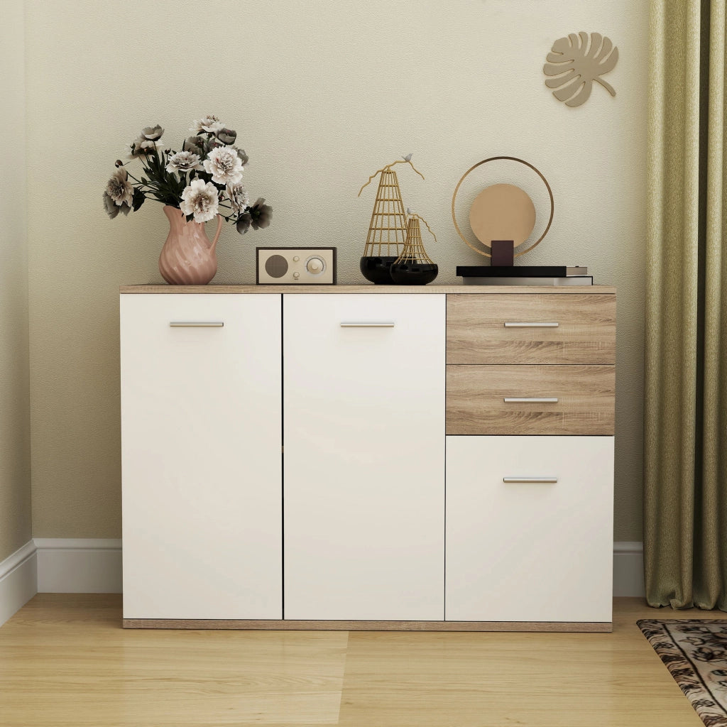Credenza con 2 cassetti e 3 ante ¨C Xylo ¨C Bianco e legno naturale 106x35x76 cm