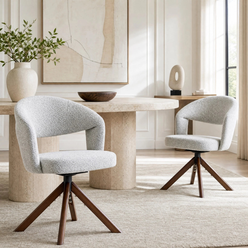 SEDIA Girevole 360° Set da 2 pezzi 81,5 cm Tessuto grigio chiaro e legno di noce