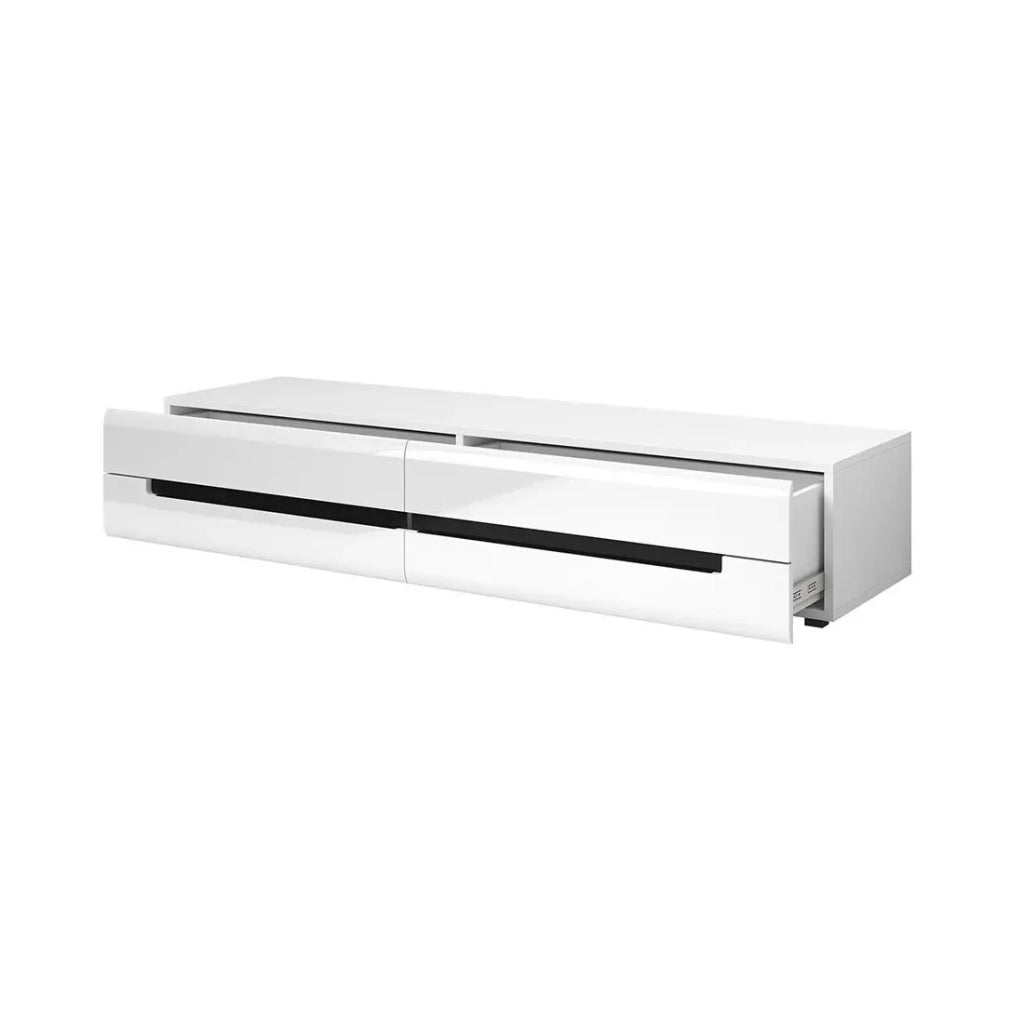 Mobile TV LUCIA con 2 cassetti - Bianco lucido - 180 x 34 x 50 cm