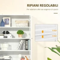 Mobile Libreria con 2 Armadietti, Ripiani Regolabili e Ante in Vetro, 76x40x178.5 cm, Bianco