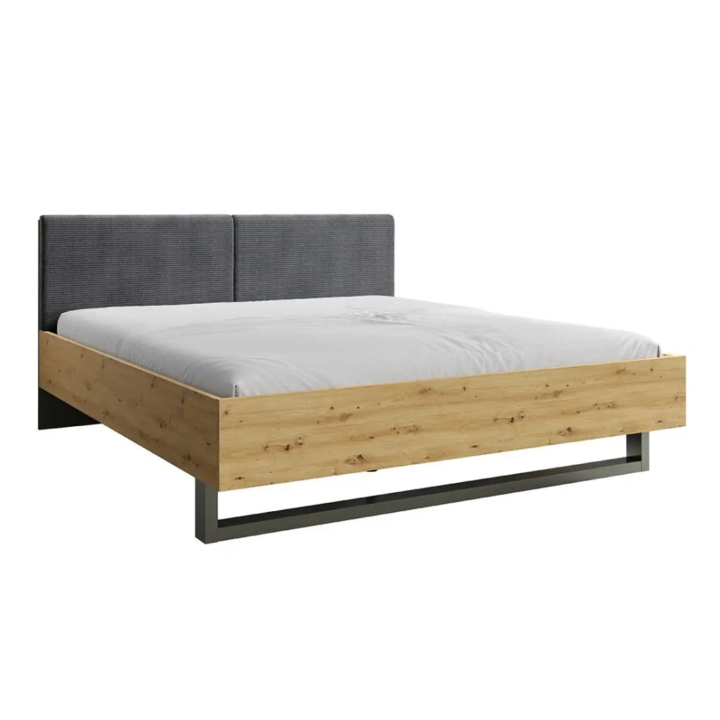 Camera da letto completa design IZO: Armadio, letto 160x200, cassettiera, comodini, quercia/grigio antracite
