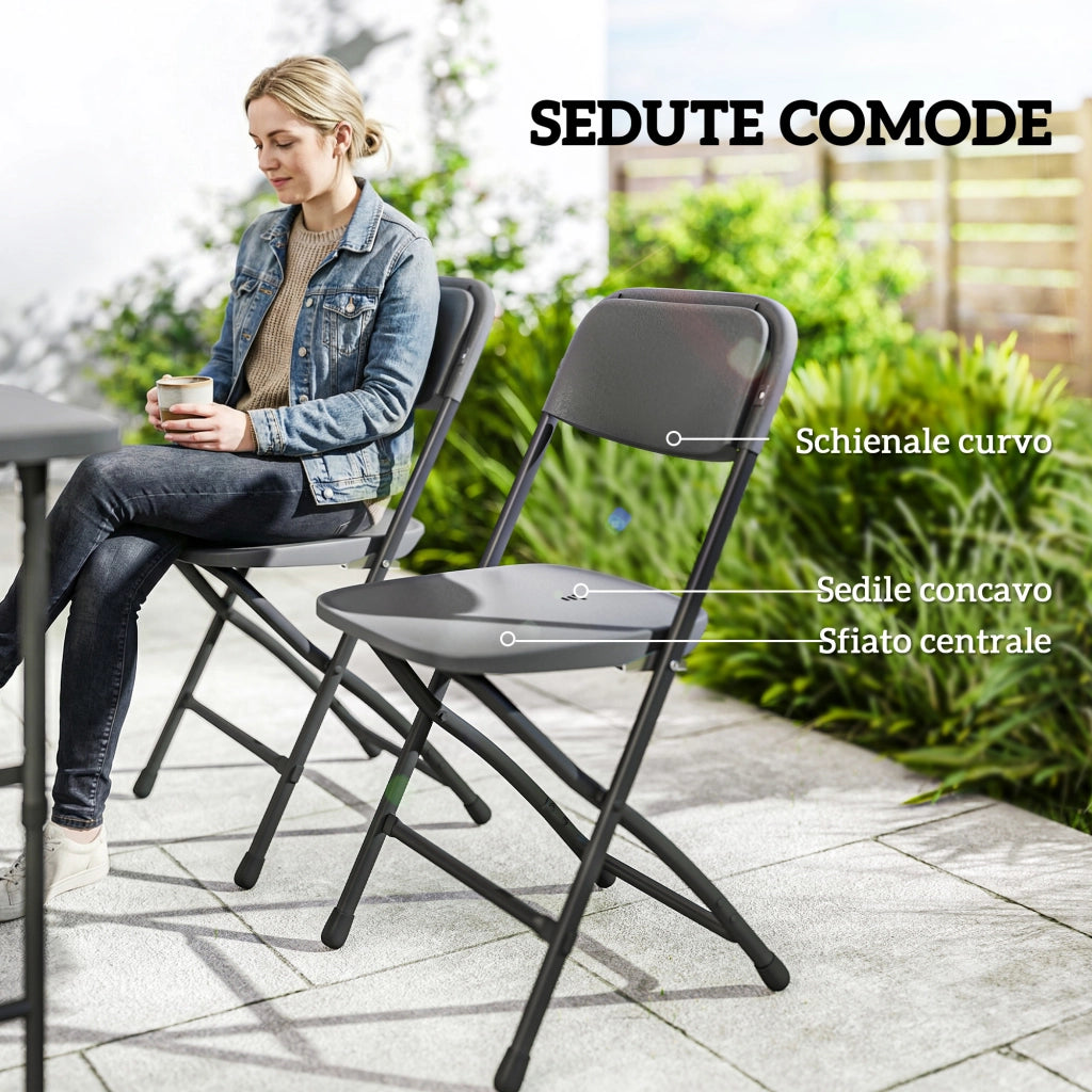 Set Tavolo Regolabile e 4 Sedie da Giardino Pieghevoli in HDPE Effetto Legno, Grigio Scuro