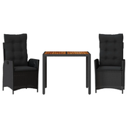 Set da Pranzo da Giardino 3 pz | Set Salotto da Giardino con Cuscini Nero in Polyrattan