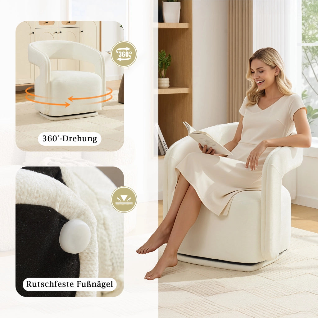 POLTRONA Girevole 360° Barrel Chair 70x65,5x74 cm Chenille Bianca