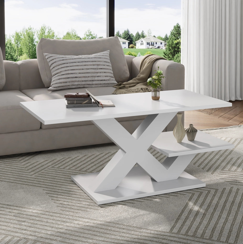 Tavolino da caffè bianco lucido in MDF 100x48x45 cm