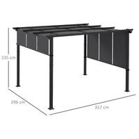 Gazebo Pergola 3x3.5 m con 3 Tettucci Regolabili in Acciaio e Poliestere Anti UV Grigio