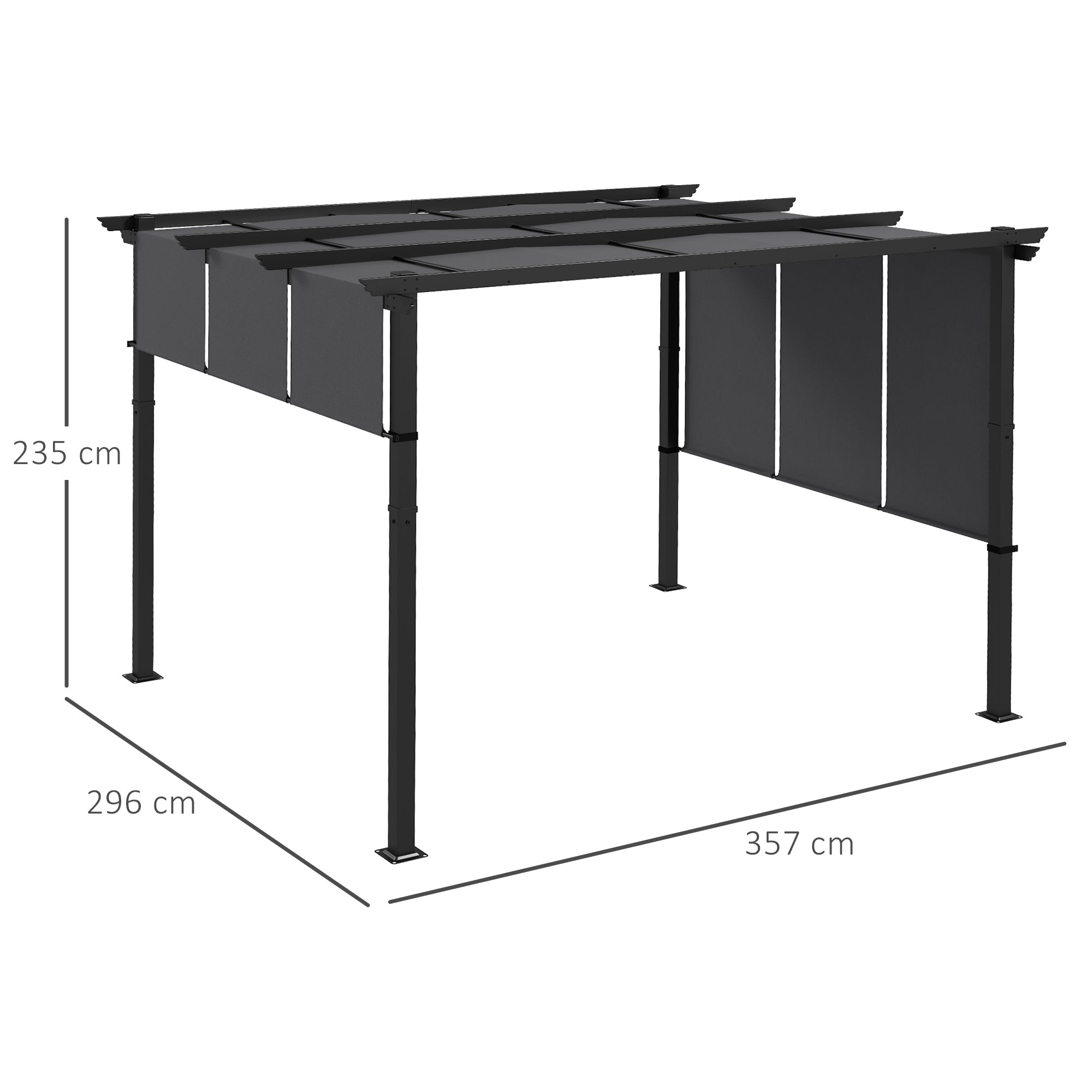 Gazebo Pergola 3x3.5 m con 3 Tettucci Regolabili in Acciaio e Poliestere Anti UV Grigio