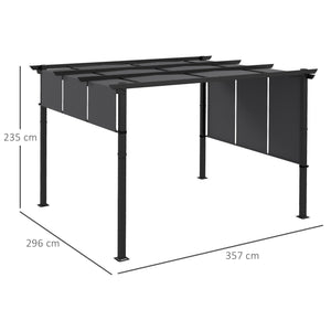 Gazebo Pergola 3x3.5 m con 3 Tettucci Regolabili in Acciaio e Poliestere Anti UV Grigio