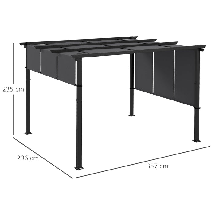 Gazebo Pergola 3x3.5 m con 3 Tettucci Regolabili in Acciaio e Poliestere Anti UV Grigio