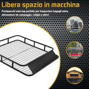 Portapacchi Auto Universale, Cesto Portapacchi Auto in Ferro, Bagagliera Auto Tetto 122,5 x 102 x 15 cm, Supporto 80kg, Nero (stile 2)