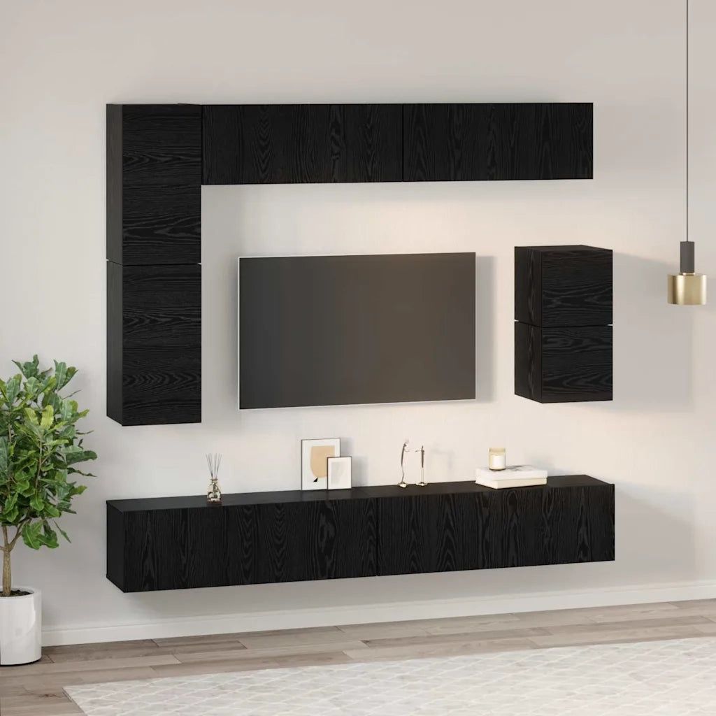 Set mobile TV 8 pcs Rovere Nero Legno multistrato 3393295