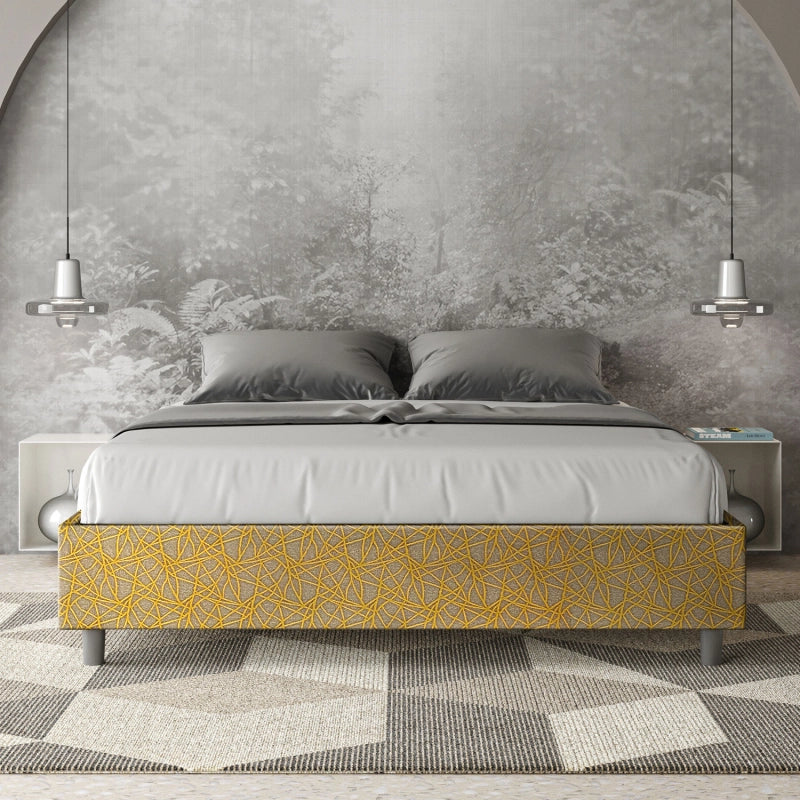 Letto Sommier imbottito Matrimoniale 160x190 cm tessuto Era Azelia - Senza rete,Giallo