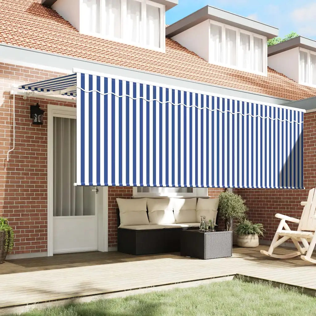 Tenda da Sole | Tenda Retrattile Blu e Bianco 400 x 200 cm