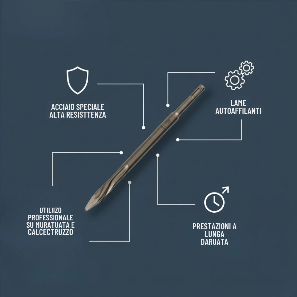Scalpello a punta sds plus 250 mm per materiali edili alta prestazione