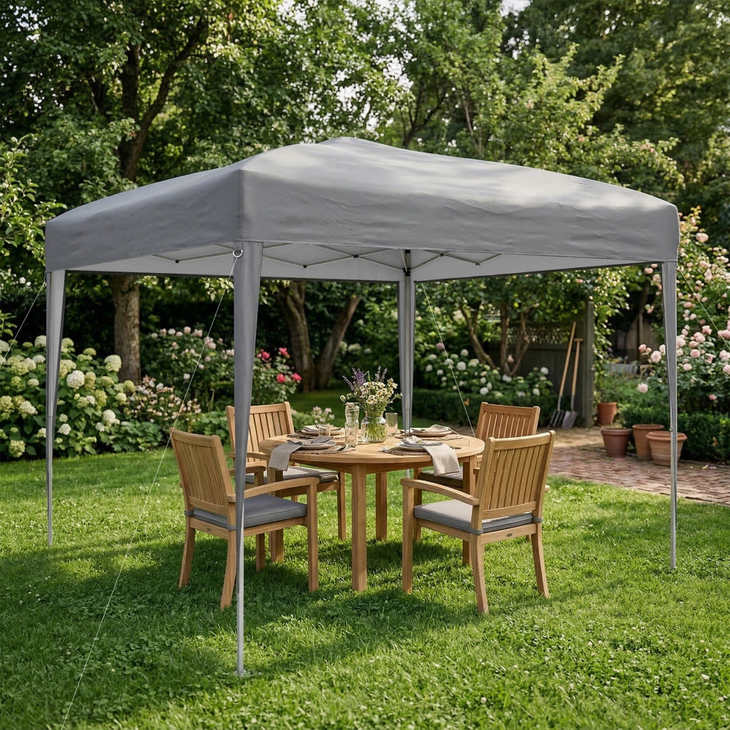 Gazebo da giardino pieghevole anti-UV con sacco ¨C zephmum ¨C grigio 2.95x2.95x2.55 m