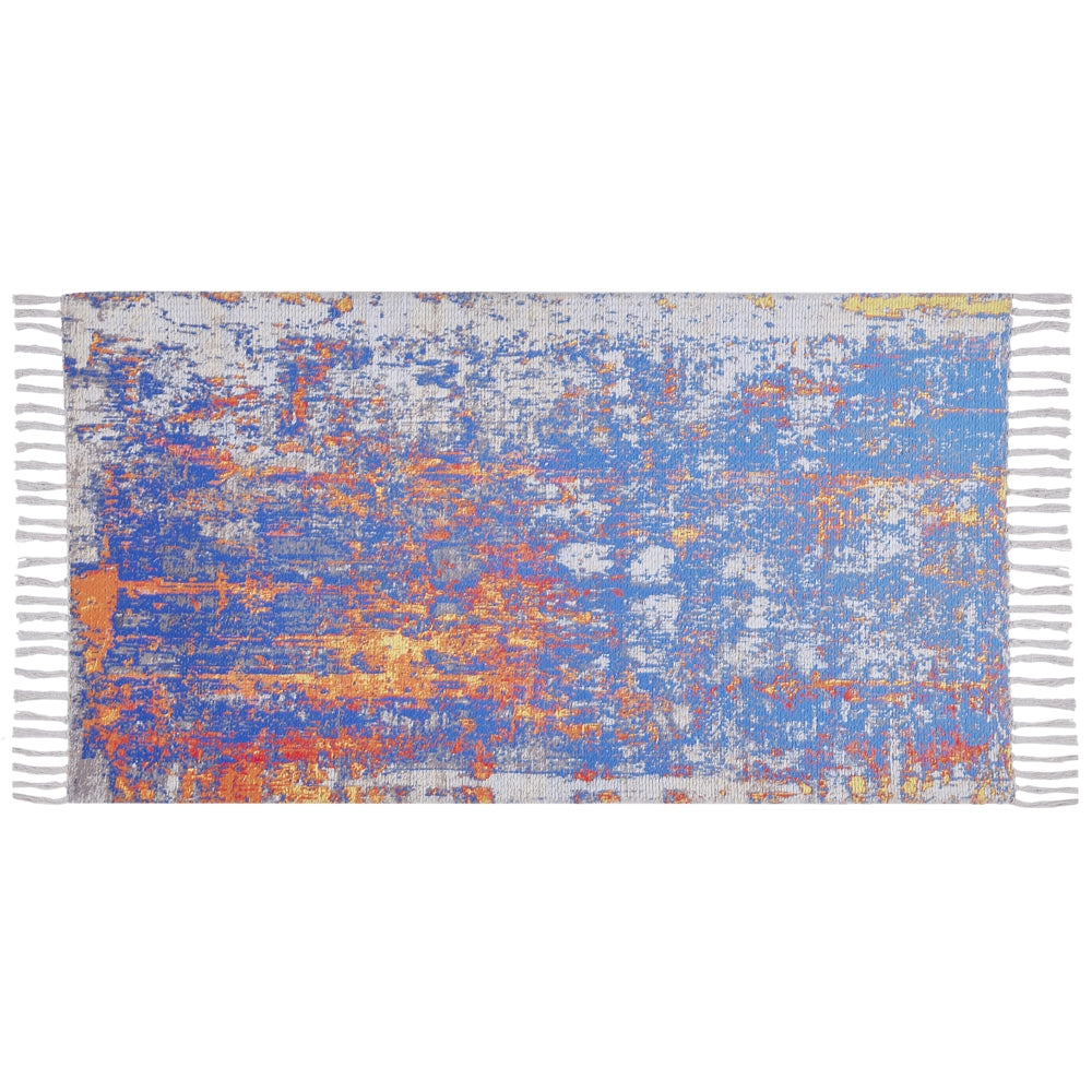 Tappeto in poliestere Multicolore motivo astratto in cotone fatto a mano con nappe 80 x 150 cm