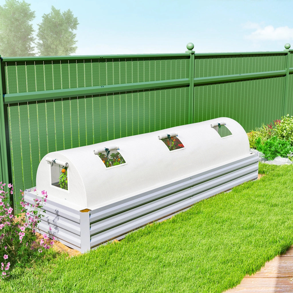 Serra da giardino a tunnel con finestra in rete ¨C Xylo ¨C plastica UV resistente bianco 300x80x45 cm