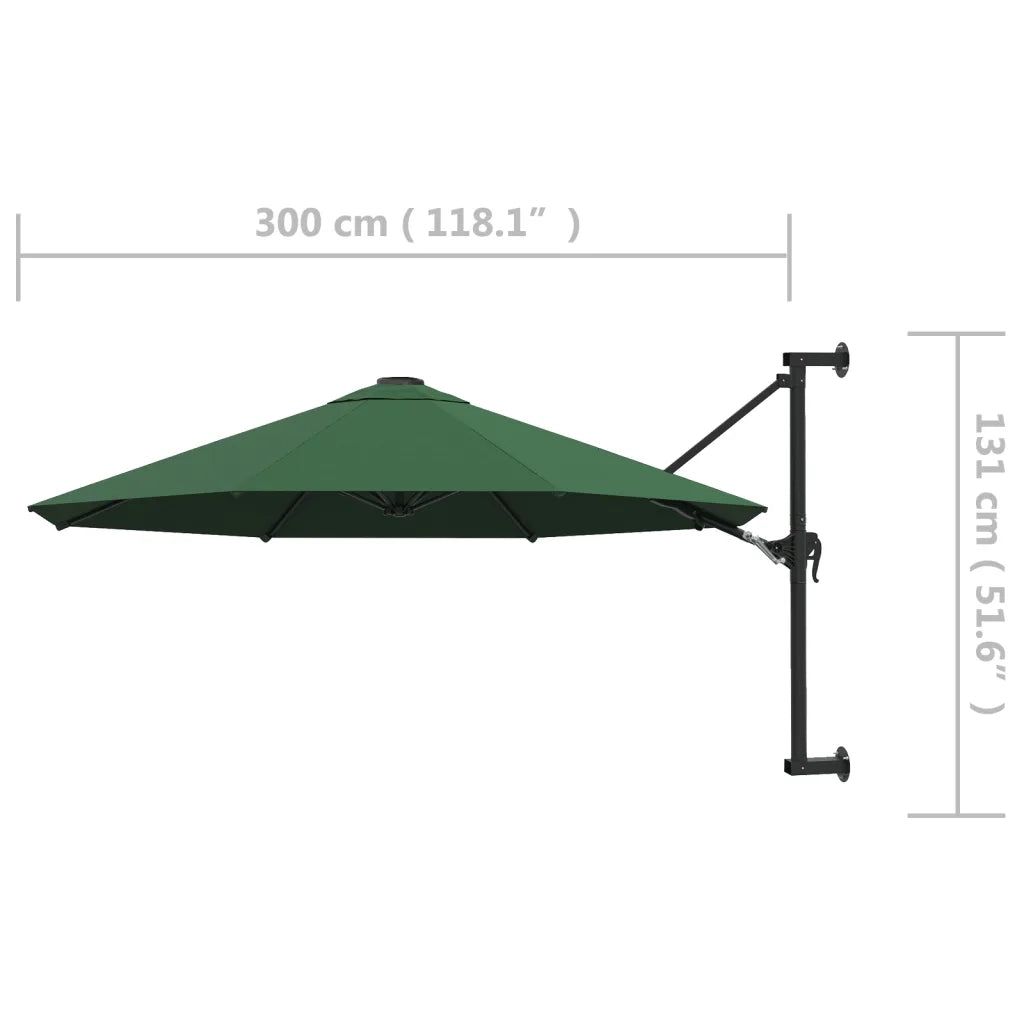 Ombrellone a Muro con Palo in Metallo 300 cm Verde 44864