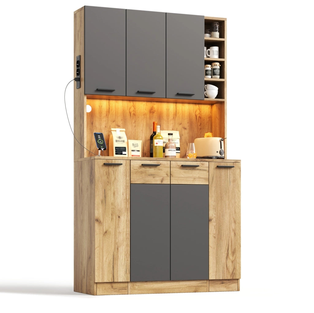 Armadio alto da cucina con LED, prese integrate e ripiani regolabili