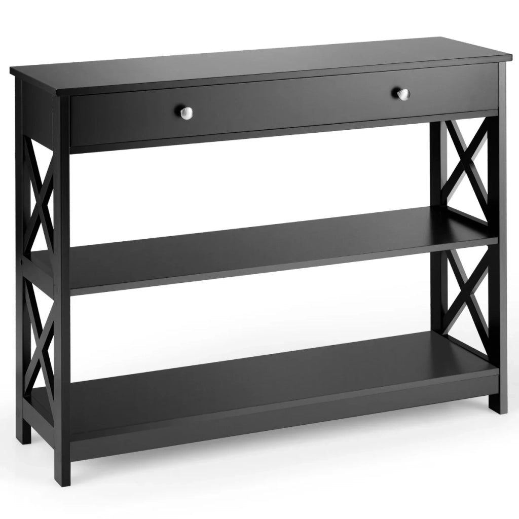 Consolle con cassetto e 2 ripiani 99,8 x 29,8 x 80,2 cm design moderno per ingresso MDF nero 20_0018693