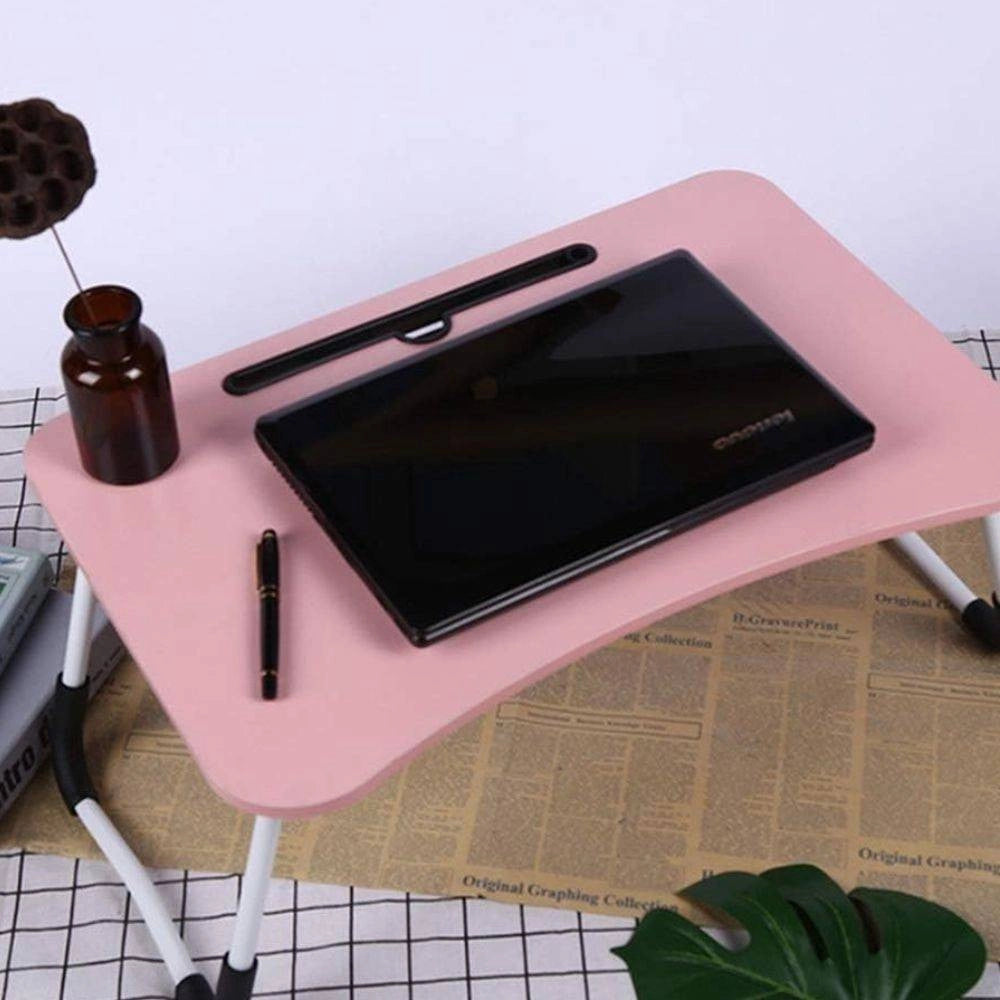 Trade Shop - Tavolino Pieghevole Rosa Supporto Per Computer Portatile Laptop Salvaspazio Casa -