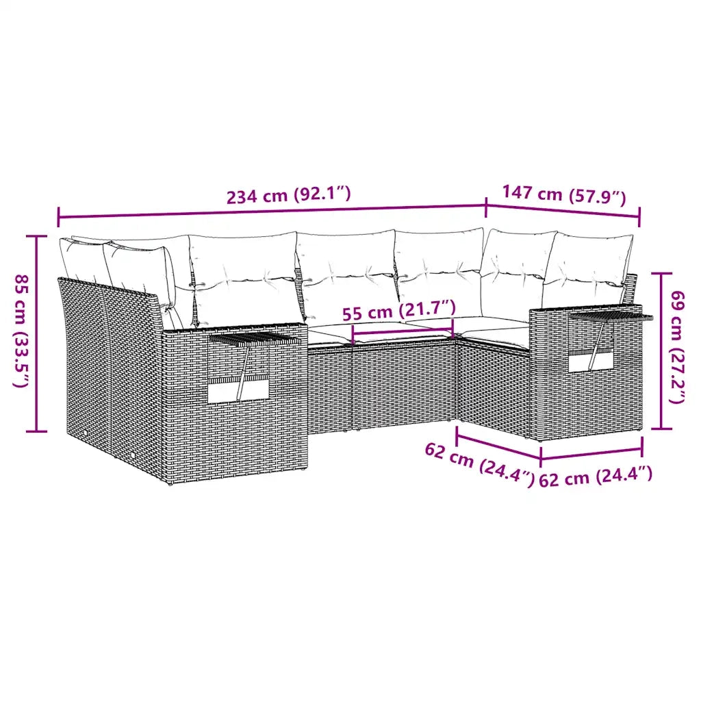 Set Divano da Giardino 6 pz con Cuscini Marrone in Polyrattan 3220582