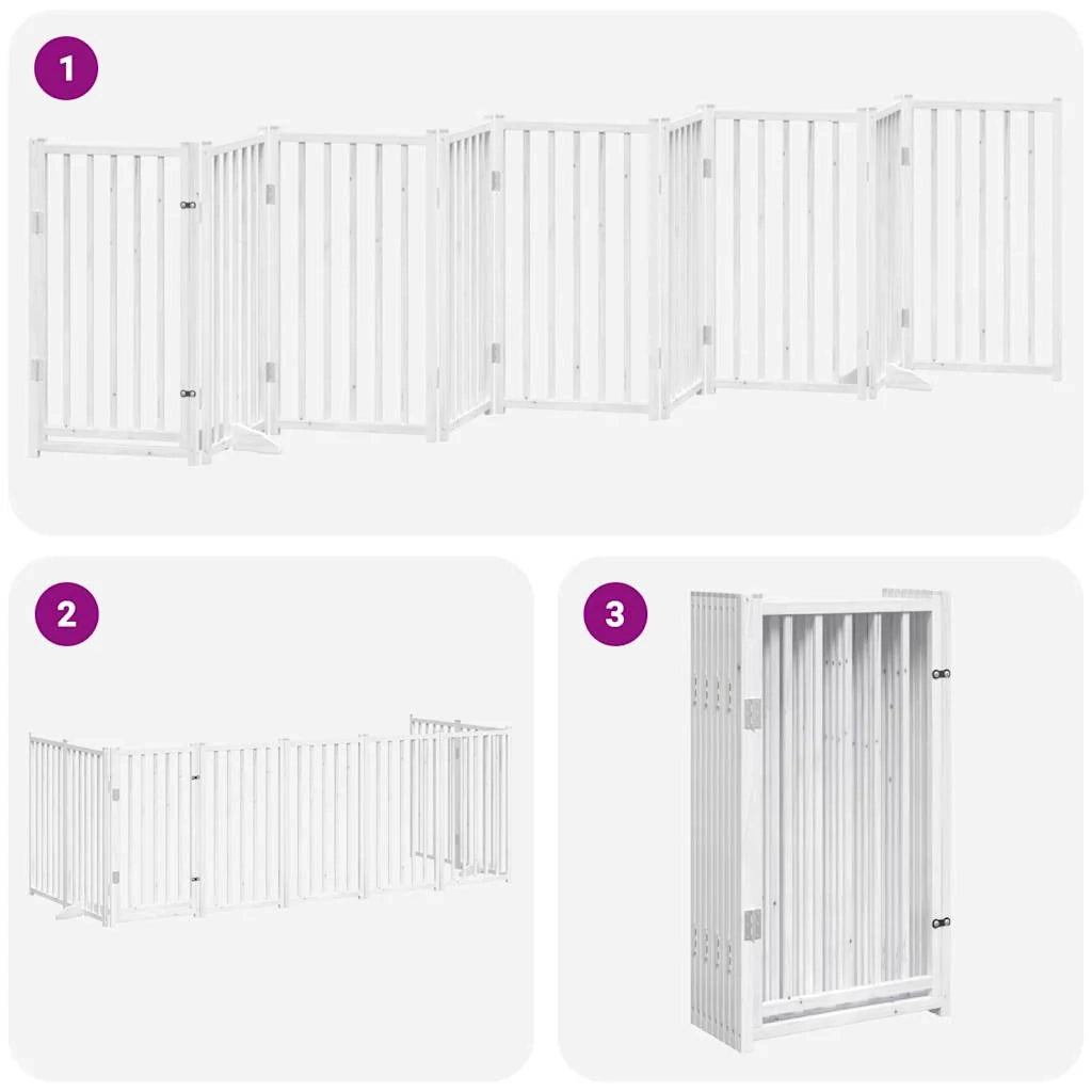 Cancelletto di sicurezza per cani porta pieghevole 9 pannelli legno di pioppo bianco 02_0023288
