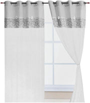 Tende Coppia Finestra Porta Interno 140x290 cm Tessuto Shabby Chic Margherita Grigio