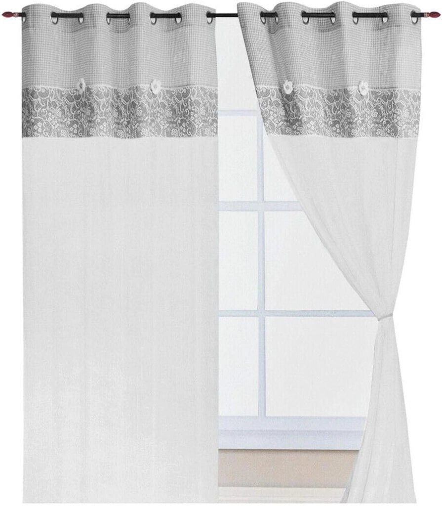 Tende Coppia Finestra Porta Interno 140x290 cm Tessuto Shabby Chic Margherita Grigio