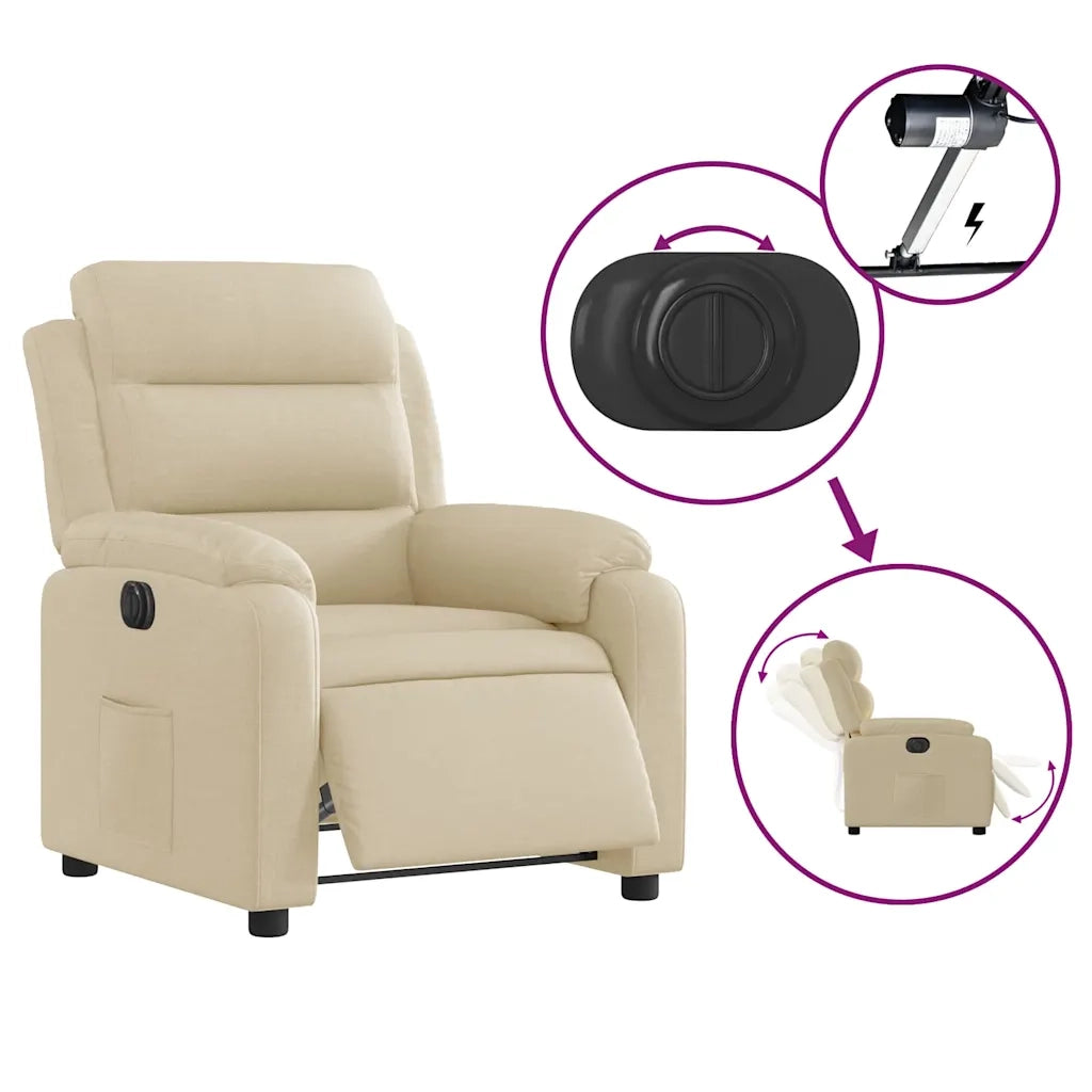 Poltrona Elettrica Reclinabile-Divano Sedia Crema in Tessuto 721781