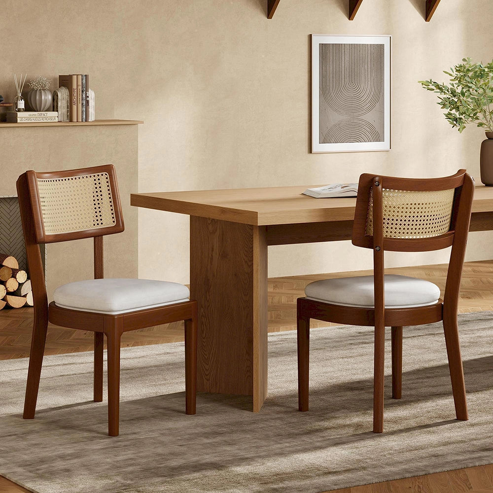 Set 6 sedie da pranzo - Xylo - legno e rattan lino/noce