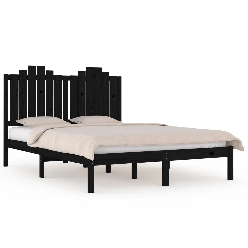Giroletto-Struttura Letto Nero in Legno Massello di Pino 140x190 cm 380282