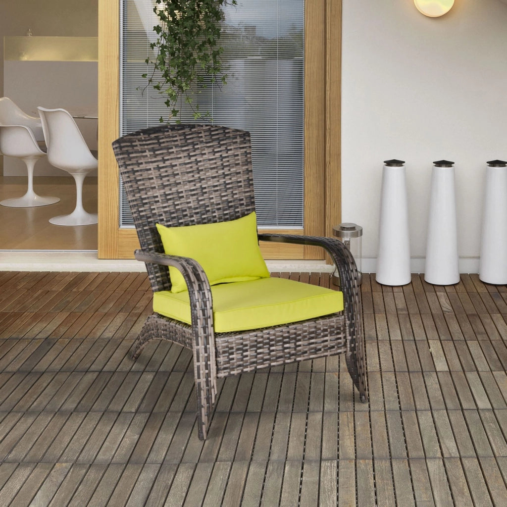 EasyComfort Sedia da Giardino Adironrack con Braccioli e Cuscini, Sedia in Rattan e Acciaio per Interni ed Esterni, 64x80x90 cm, Verde