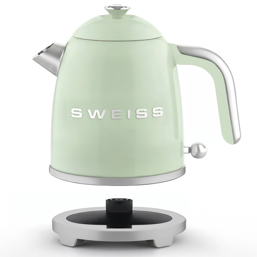 Bollitore elettrico vintage KTS7, 1 L, acciaio inox, 1000 W,Base girevole a 360°, Verde