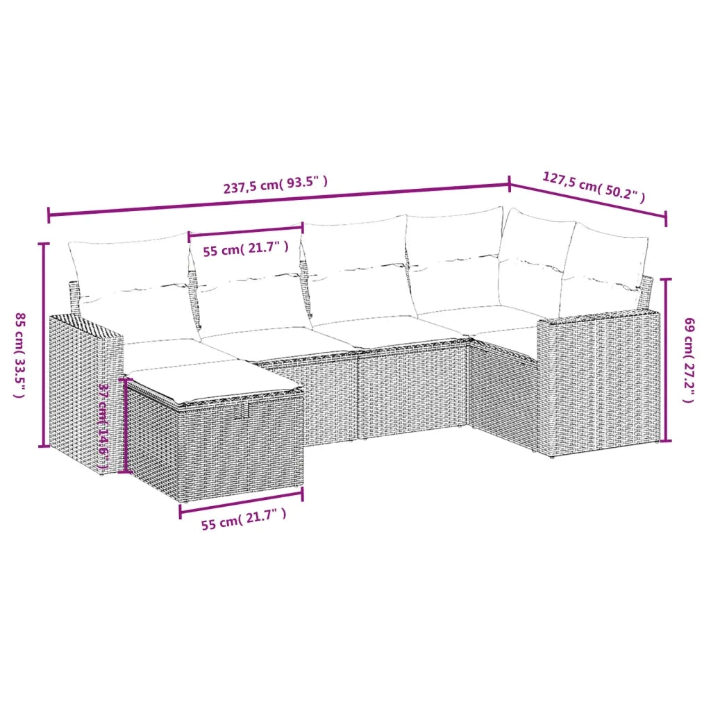 Set Divano da Giardino 6 pz con Cuscini Nero in Polyrattan 3263482