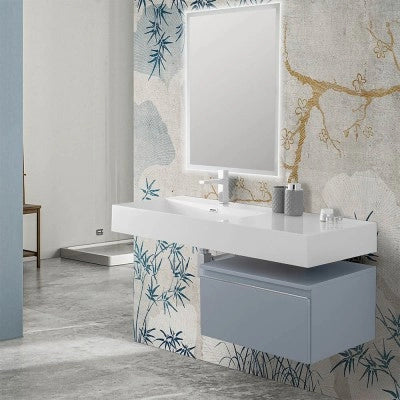 Lavabo sospeso in resina 120 cm vasca sinistra bianco lucido  Loto