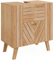 Mobiletto per lavabo Lucie, Bambù, 60 x 65 cm con 2 porte, adatto per la conservazione salvaspazio di accessori da bagno