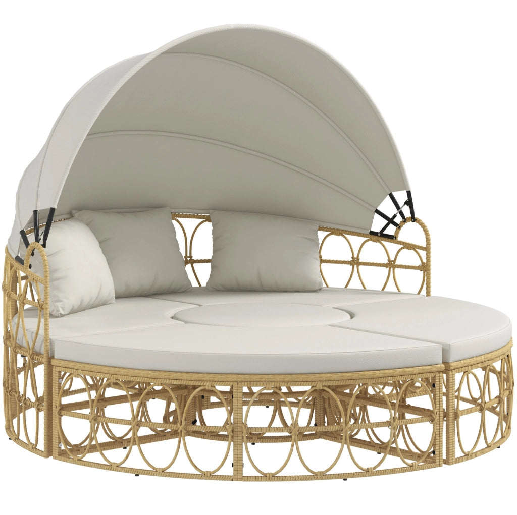 Set salottino da giardino 4 pezzi in rattan con tetto apribile; bianco crema