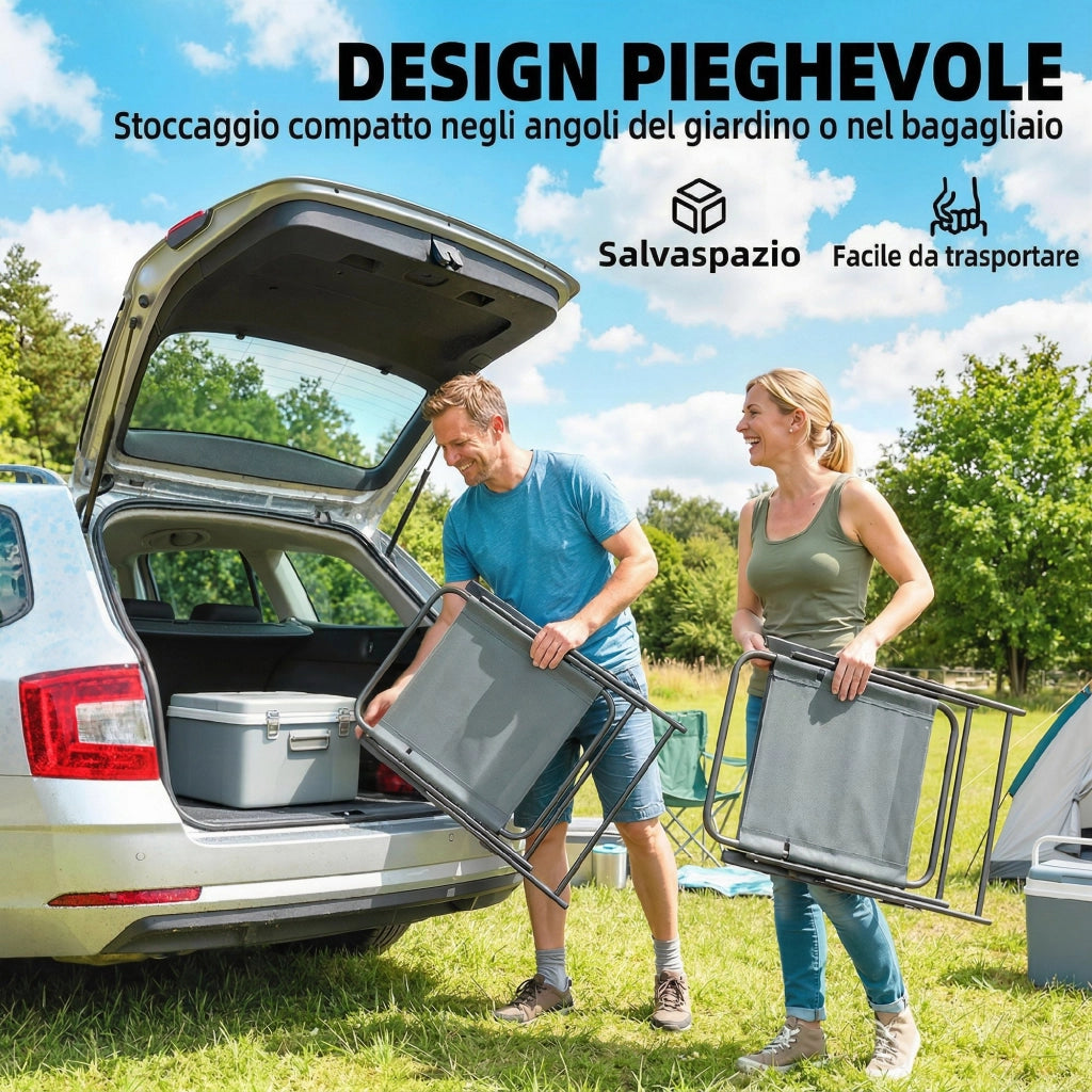 Sedia Pieghevole da Giardino ¨C Zephmum ¨C Grigio, Rete, 2 Pezzi