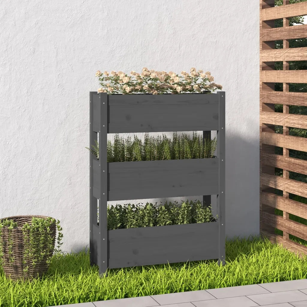 Fioriera Grigia 77x25x104,5 cm in Legno Massello di Pino 823936