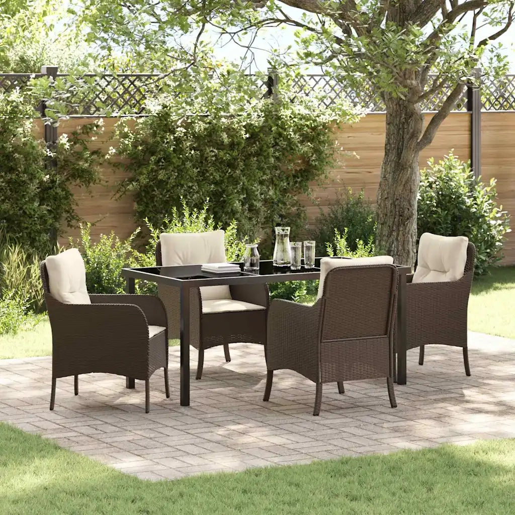 Set da Pranzo per Giardino con cuscino 5 pcs Marrone polyrattan 3380158