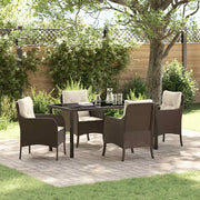 Set da Pranzo per Giardino con cuscino 5 pcs Marrone polyrattan 3380158