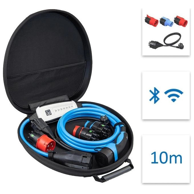 NRGkick 12101061 Caricabatteria per veicolo Presa Type 2 Potenza 22 kW Corrente 32 A Lunghezza cavo 10 m Wi-Fi Bluetooth IP67 colore Nero Blu Rosso