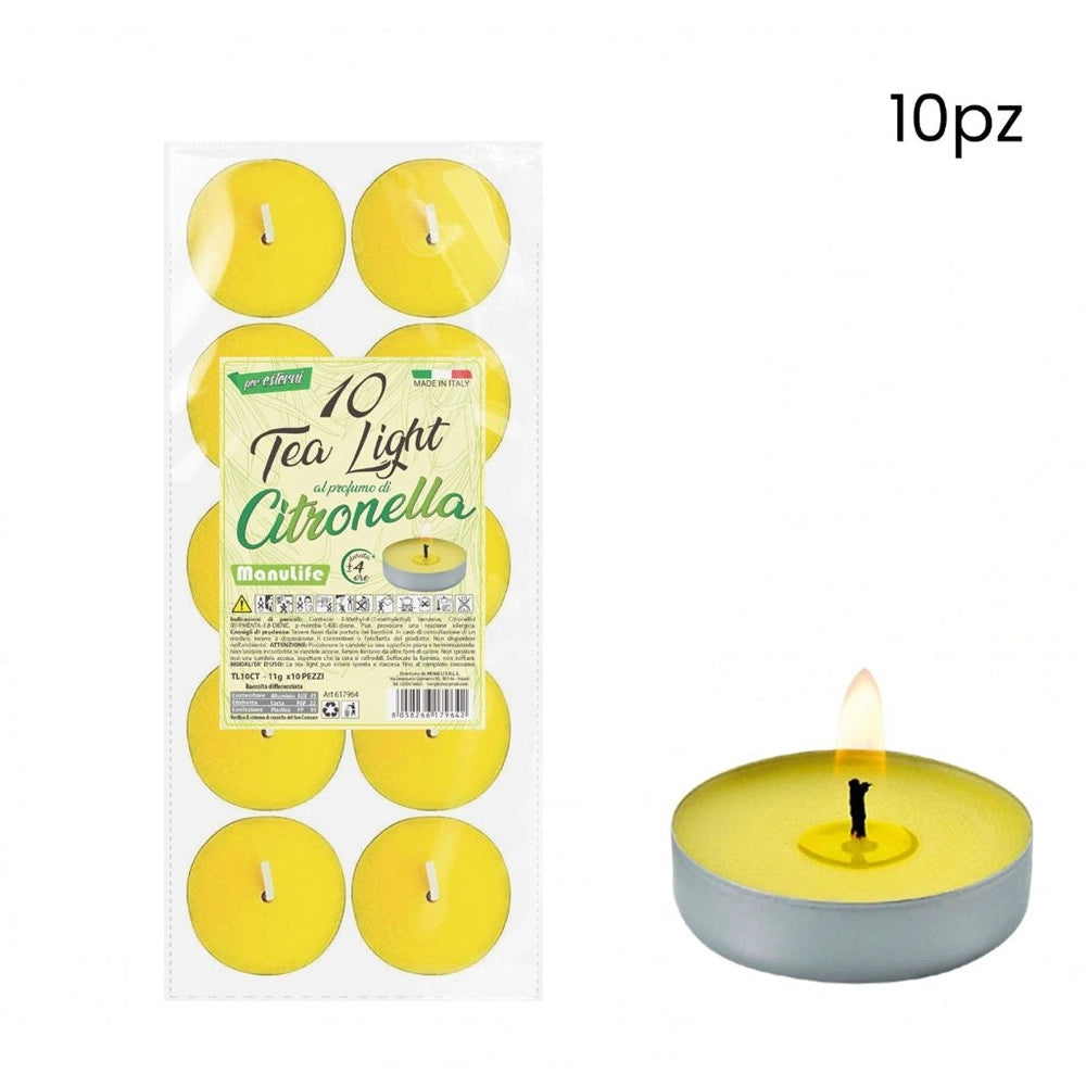 Trade Shop - Set 10 Candele Tealight Alla Citronella Per Esterni Giardino Antizanzare Antimosche 617964 -